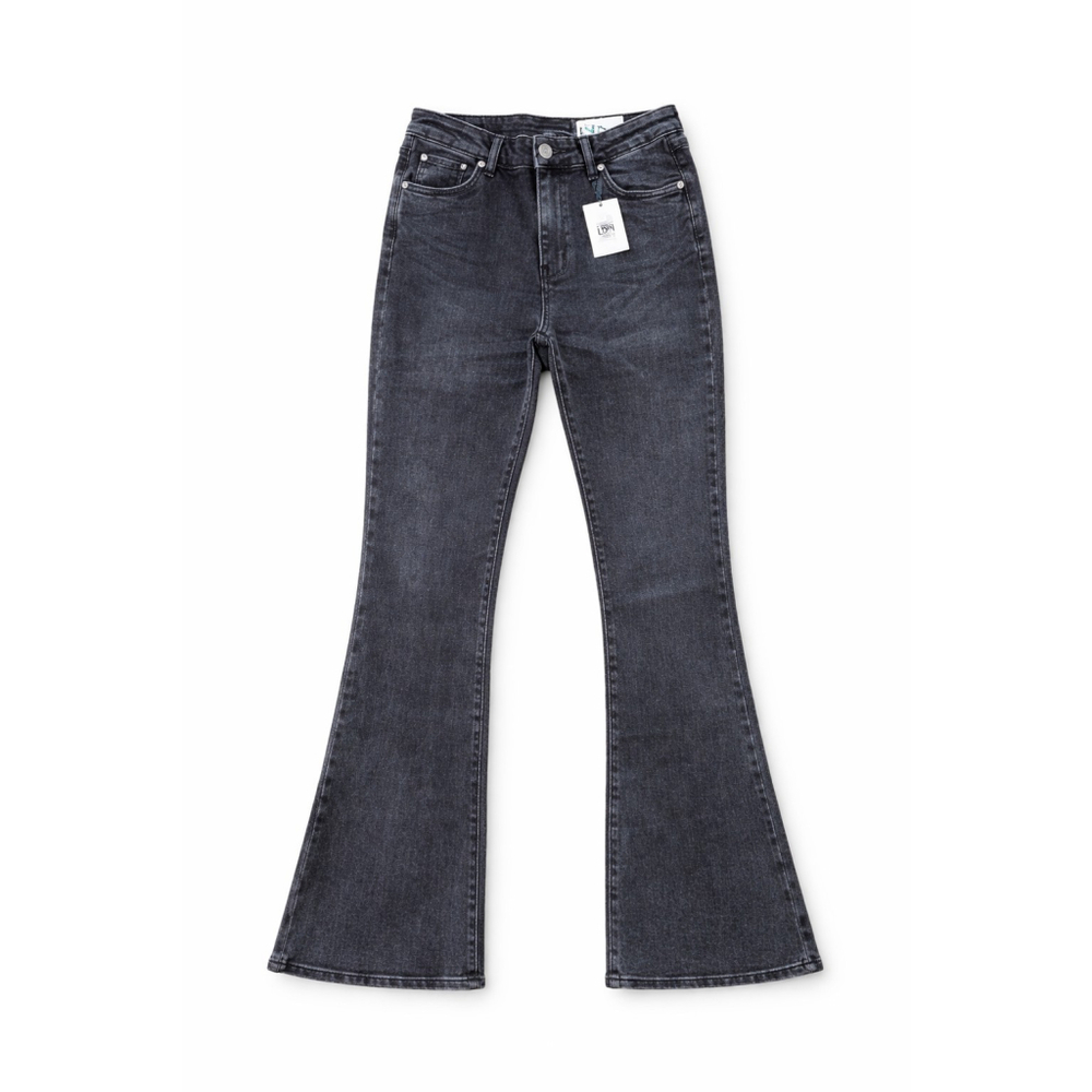 LNDN Mini Flare Jeans Black Washed High Rise Denim Size 31 NWT Trend Classic